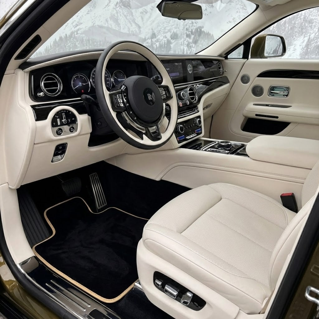Tappeti per auto neri per Rolls Royce Spectre (2023-2024) con bordi in pelle verde - AutoWin