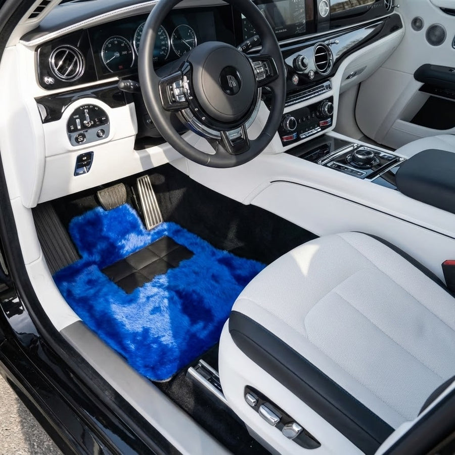 Tapis de voiture en peau de mouton bleue pour Rolls-Royce