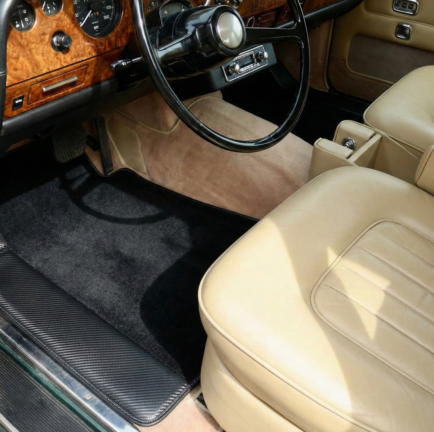 Alfombrillas personalizadas para Rolls Royce Shadow (1965-1977) con cuero de fibra de carbono