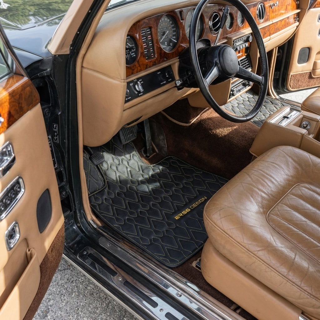 Tapis de voiture en cuir noir pour Rolls-Royce Wraith (2013–2023) Design ER56