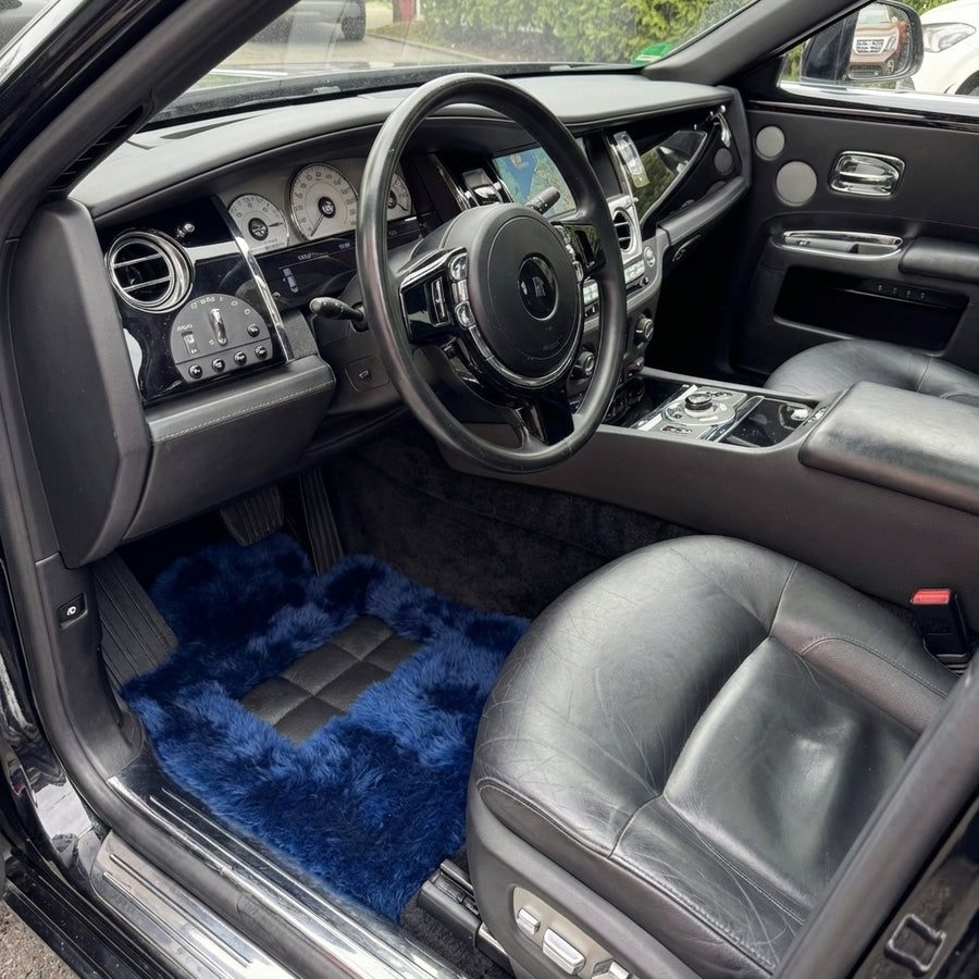 Tapis de voiture en peau de mouton bleu marine pour Rolls
