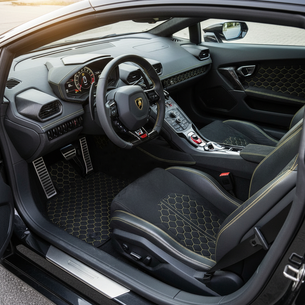 Customizable Floor Mats From Carpet with Leather for Lamborghini Huracan Sterrato (2023-2024) - AutoWin