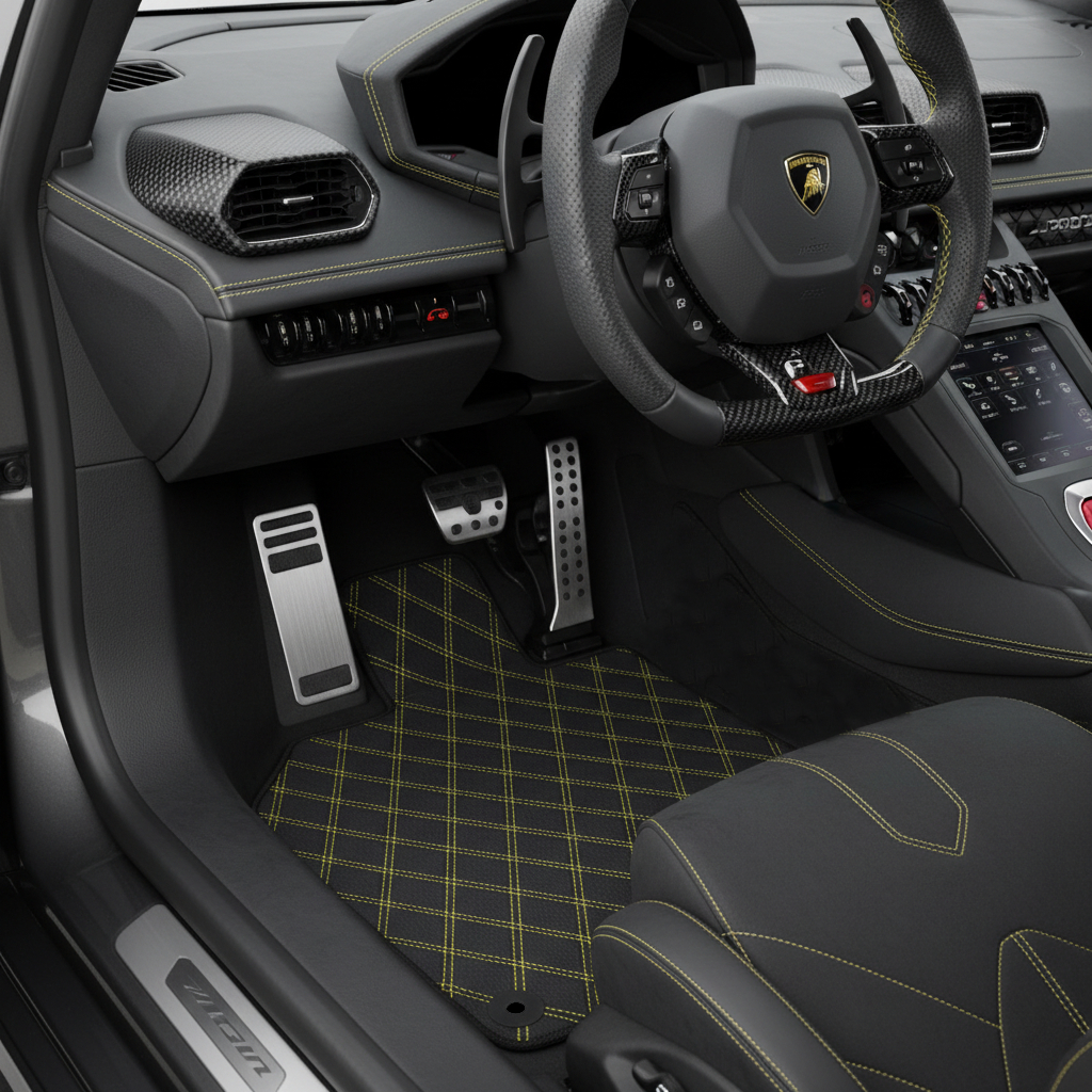 Customizable Leather Floor Mats with Divario Pattern for Lamborghini Huracan Tecnica (2022-2024) - AutoWin