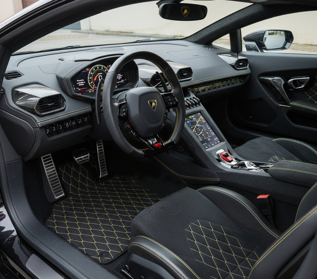 Customizable Floor Mats From Carpet with Leather A56 Pattern for Lamborghini Huracan STO (2021-2024) - AutoWin