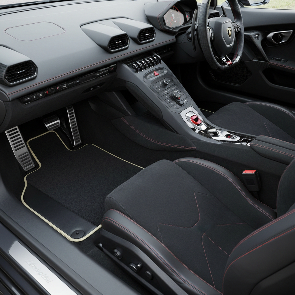 Customizable Leather Floor Mats with Vertical Hex Pattern for Lamborghini Huracan EVO (2019-2024) - AutoWin