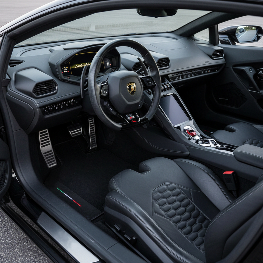 Custom Black Floor Mats with Leather for Lamborghini Gallardo (2004-2014) - Fighter Jet Edition