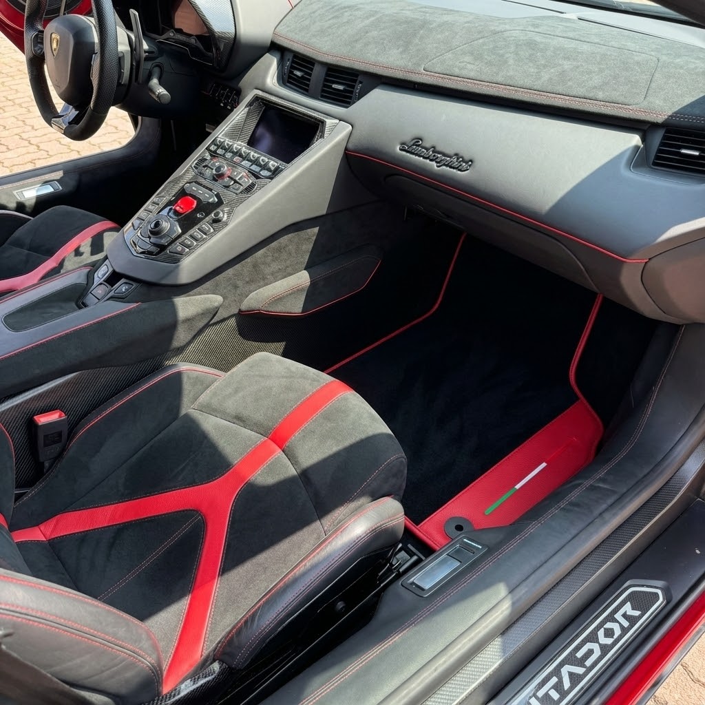 Tapis de voiture personnalisables pour Lamborghini Aventador avec cuir rouge