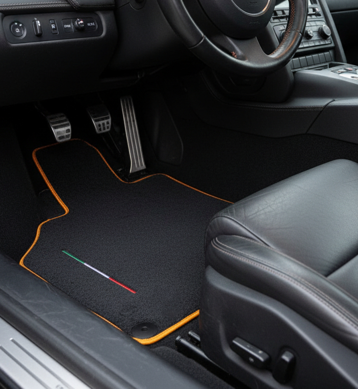 Tapis de voiture sur mesure pour Lamborghini Gallardo avec garniture jaune