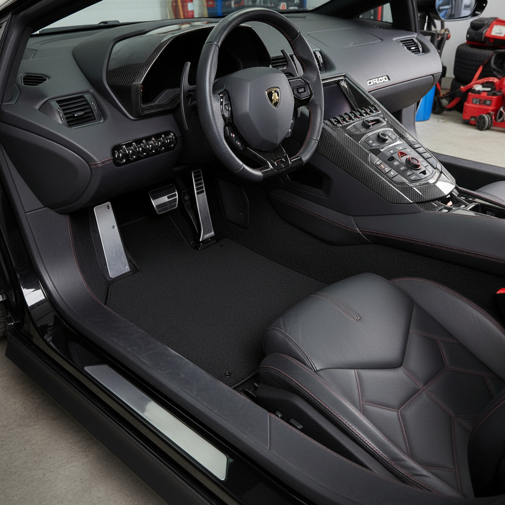 Interior look of floor mats for Lamborghini Aventador Sv Carpets