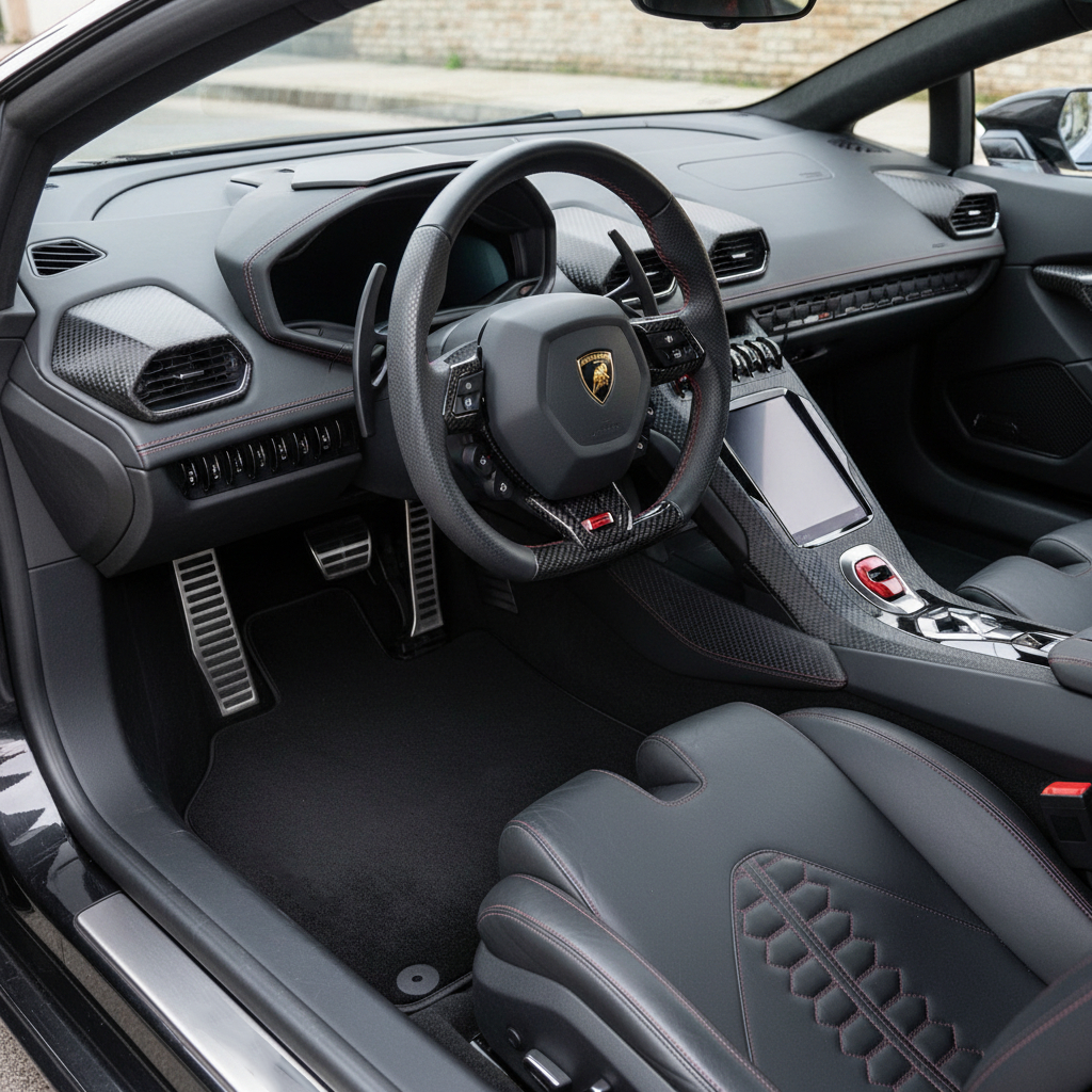 Tapis de voiture noirs personnalisés pour Lamborghini Huracan EVO (2019-2024)