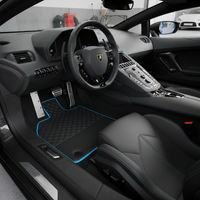 Tapis de voiture en cuir noir personnalisables pour Lamborghini Aventador avec bord bleu