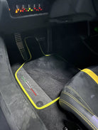 Black Floor Mats for Lamborghini Huracan With Alcantara Leather Yellow Trim
