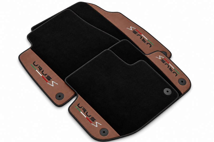 Alfombrillas de coche negras para Lamborghini Urus S con cuero marrón