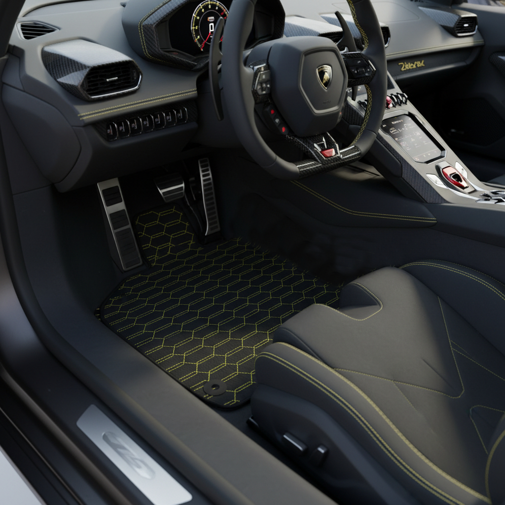 Customizable Leather Floor Mats with Square Pattern for Lamborghini Temerario (2025-2026) - AutoWin