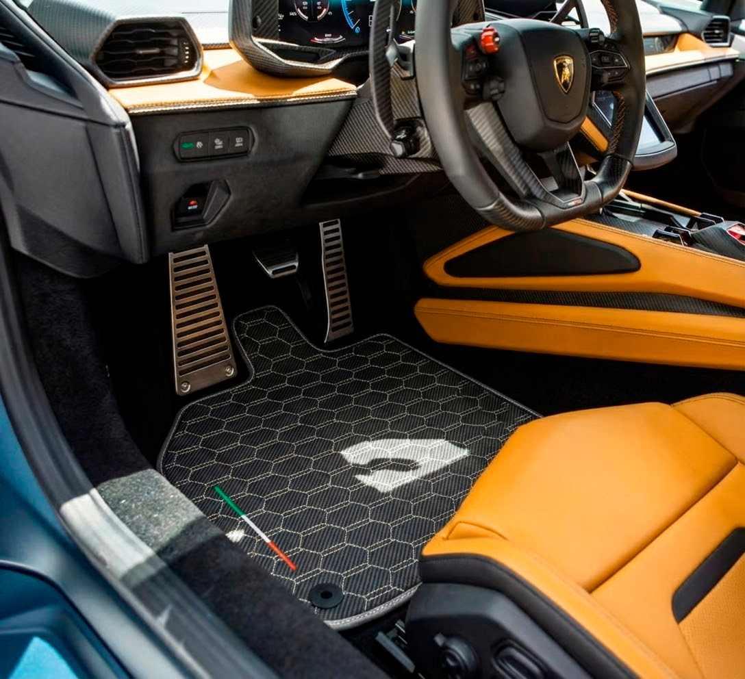 Customizable Leather Floor Mats with Square Pattern for Lamborghini Temerario (2025-2026) - AutoWin