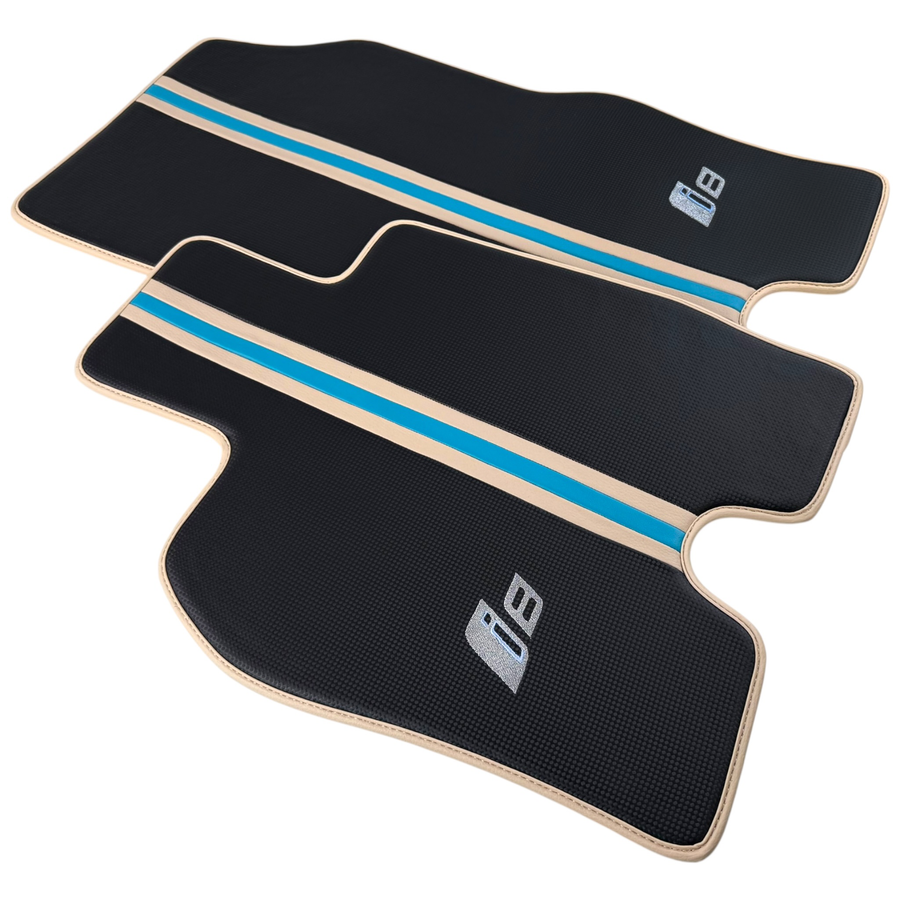 Tapis de voiture en fibre de carbone pour BMW i8 Series L12 L15 | Cuir crème