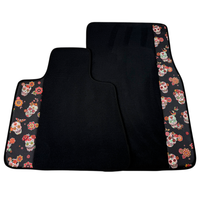 Black Car Floor Mats for Rolls-Royce Cullinan (2018-2025) with Black Floral Skull Design