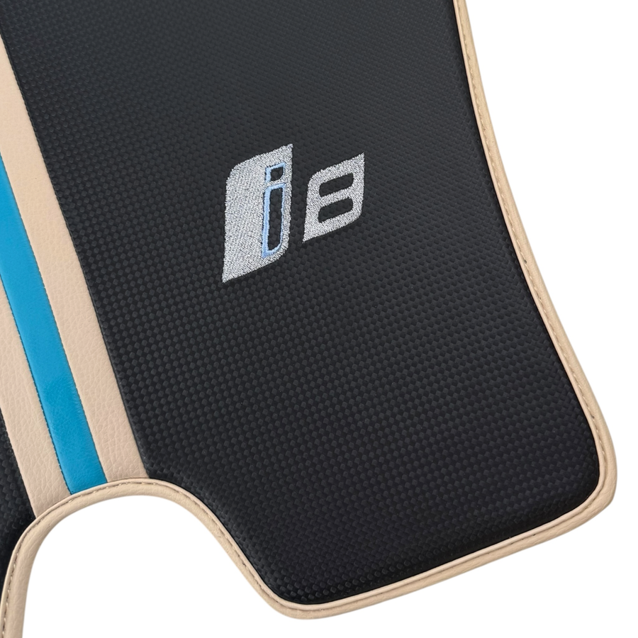 Tapis de voiture en fibre de carbone pour BMW i8 Series L12 L15 | Cuir crème
