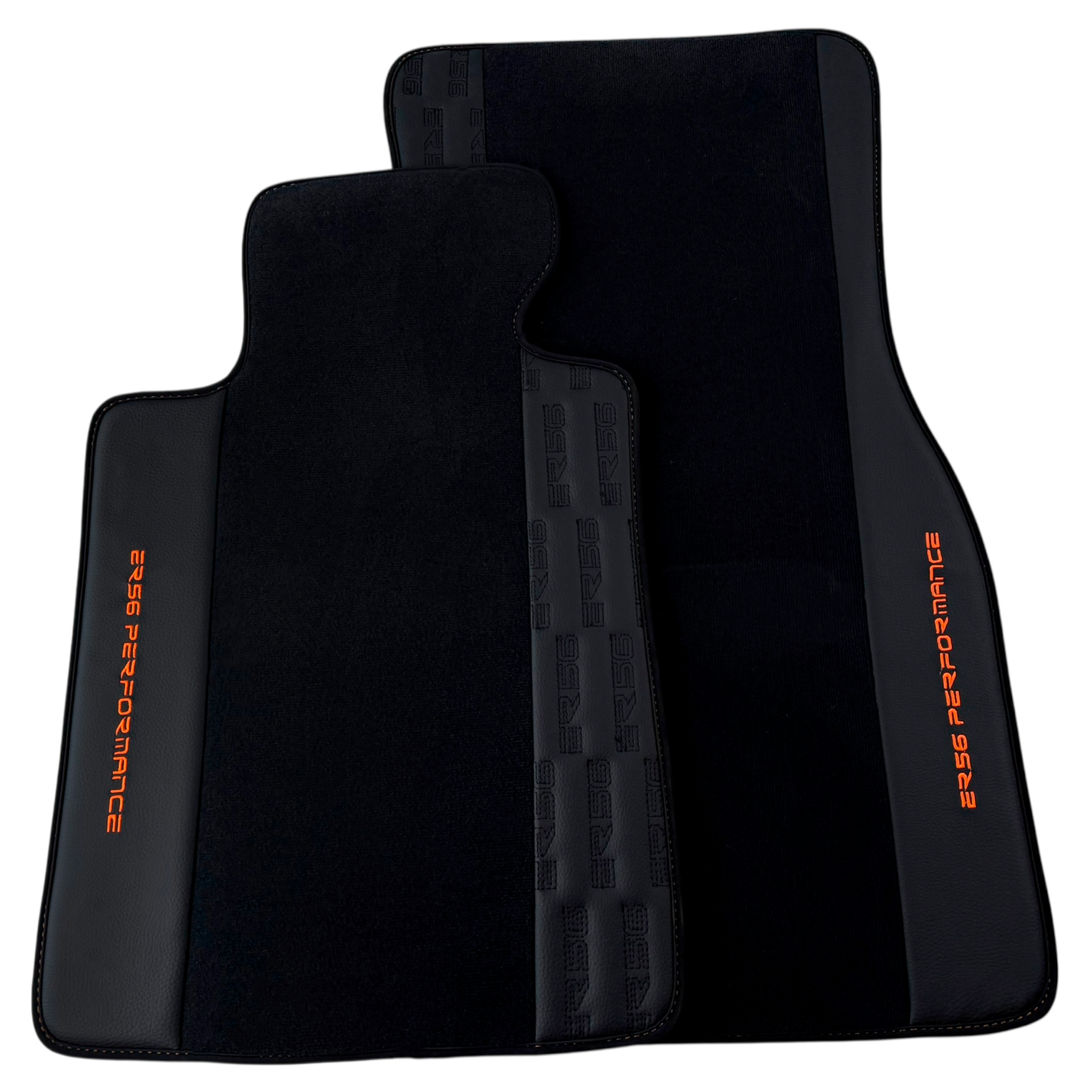 Black Car Floor Mats for BMW E81 3-door Hatchback (2006-2011) with Leather by ER56 | Orange Edition