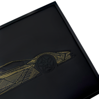 Black Leather Supercar Inspired Wall Art: Embroidered Yellow Stitch