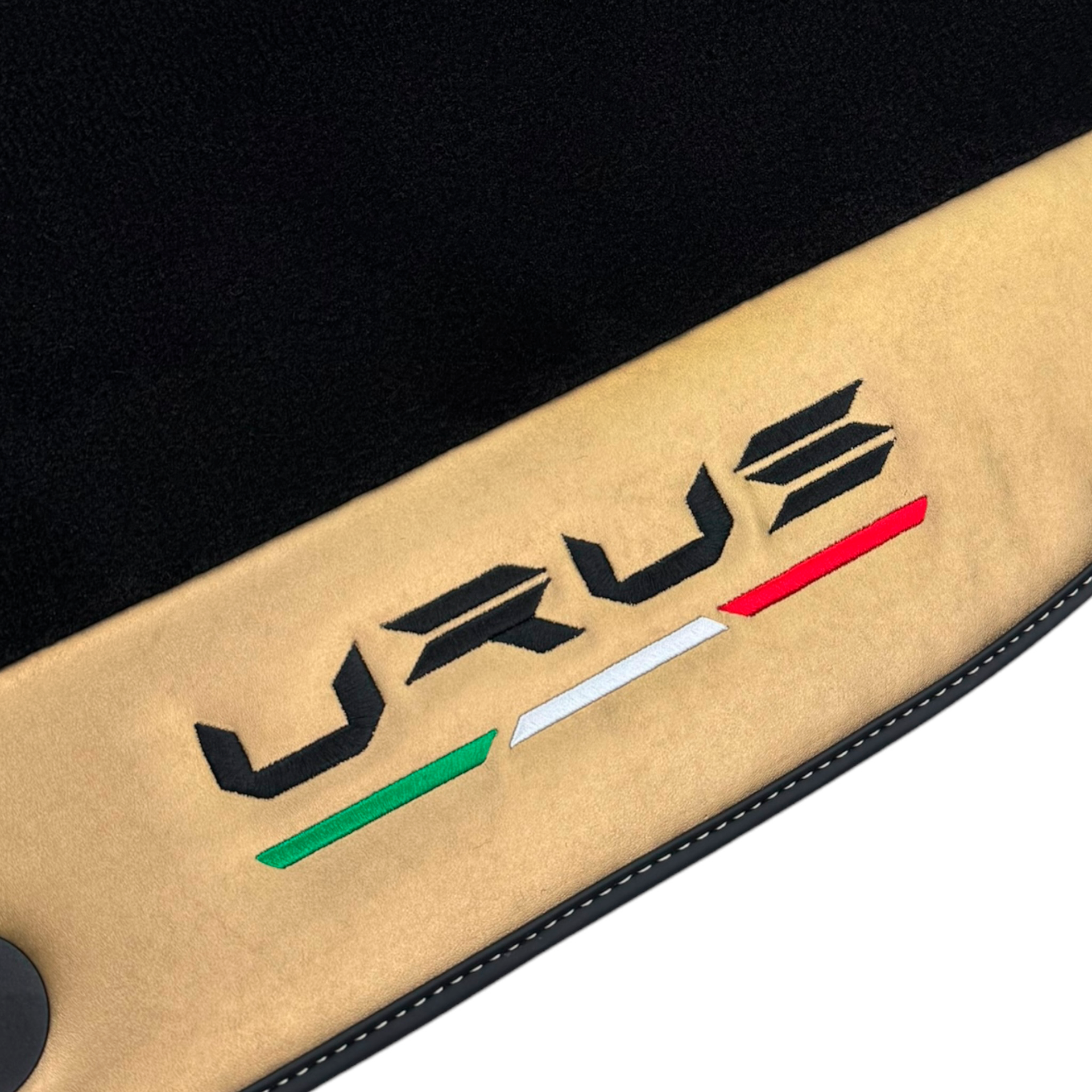 Italian Edition Black Floor Mats for Lamborghini Urus (2018-2026) with Gold Leather Border