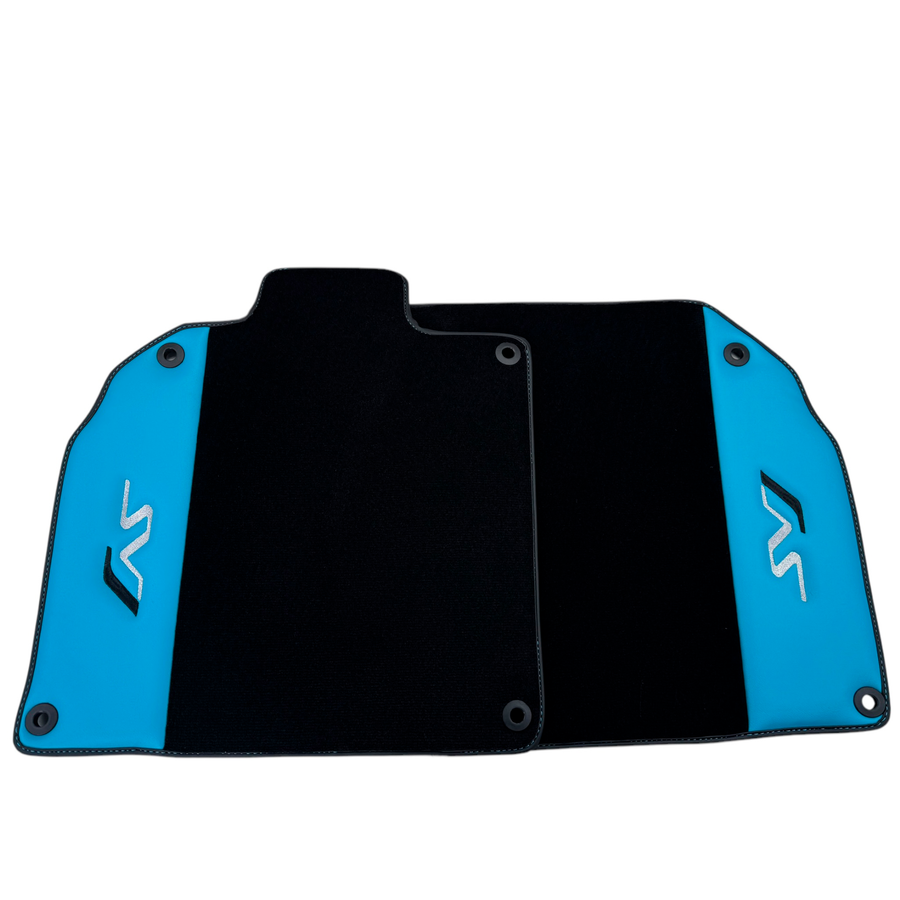 Black Floor Mats for Lamborghini Aventador SVJ with Blue Leather