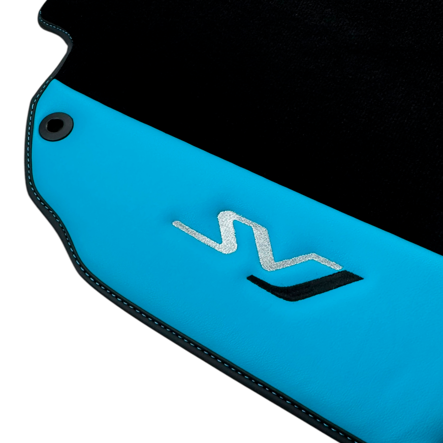 Black Floor Mats for Lamborghini Aventador SVJ with Blue Leather