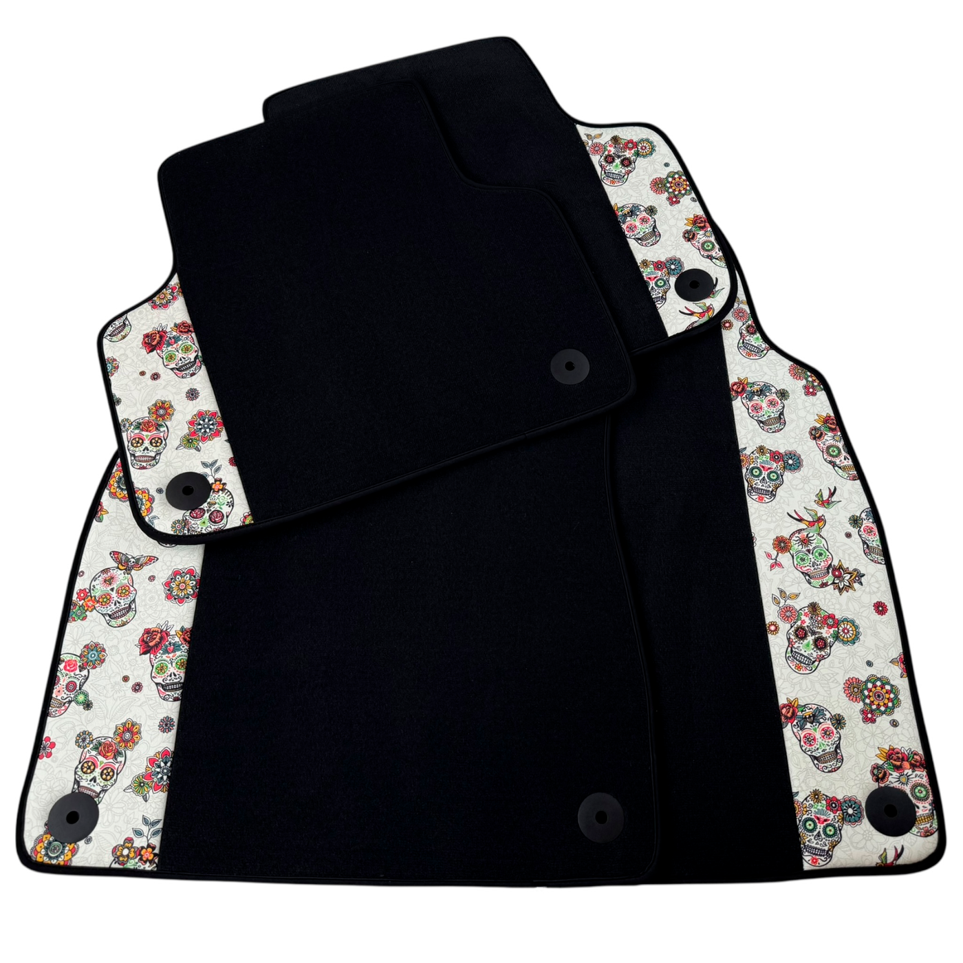 Black Car Floor Mats for Lamborghini Urus (2018-2026) with Floral Skull Design Borders