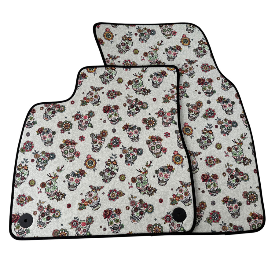 White Floral Skull Design Car Floor Mats for Lamborghini Urus (2018-2026)