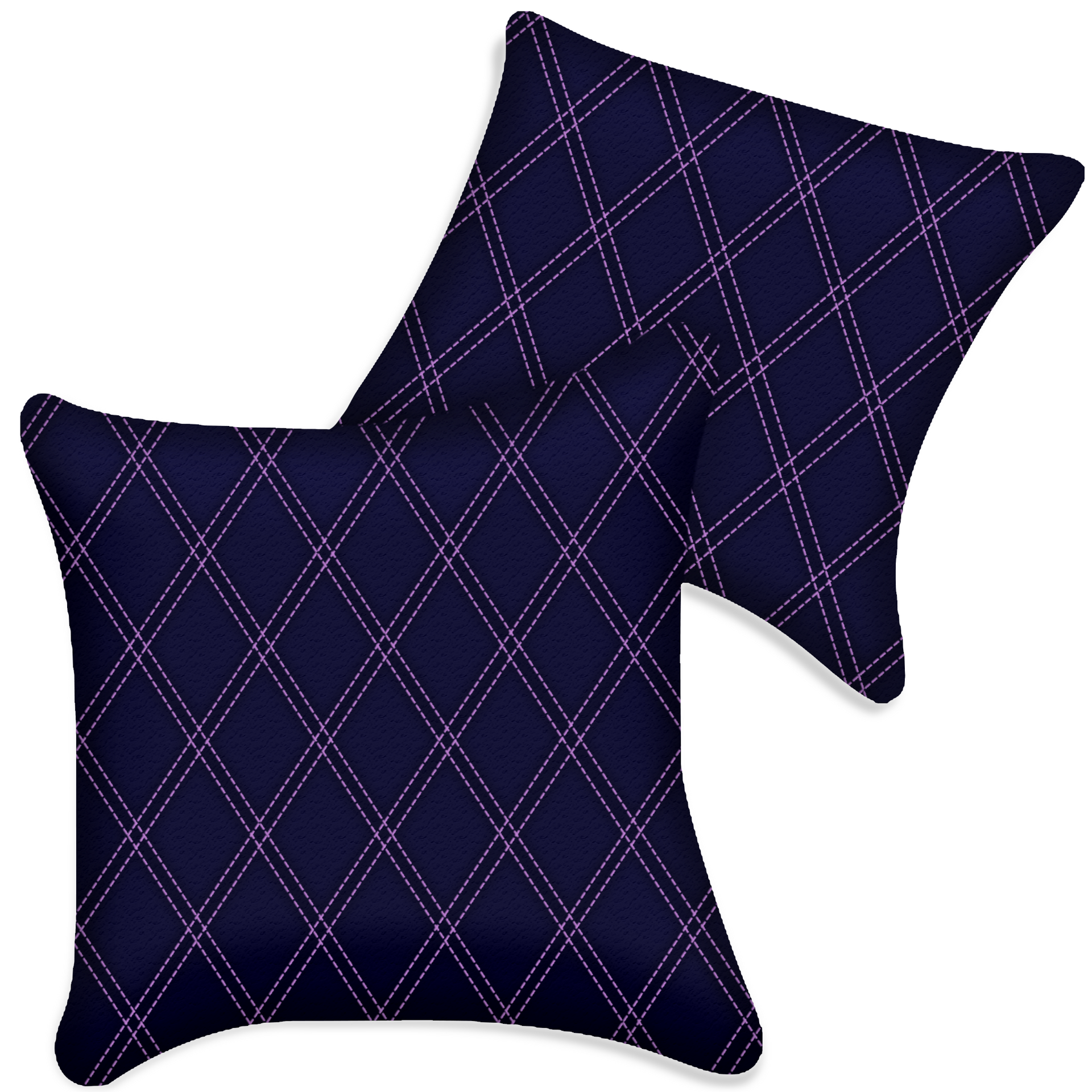 Customizable Dark Blue Leather Pillows Set of 2 for All Vehicles | Double Diamond Pattern