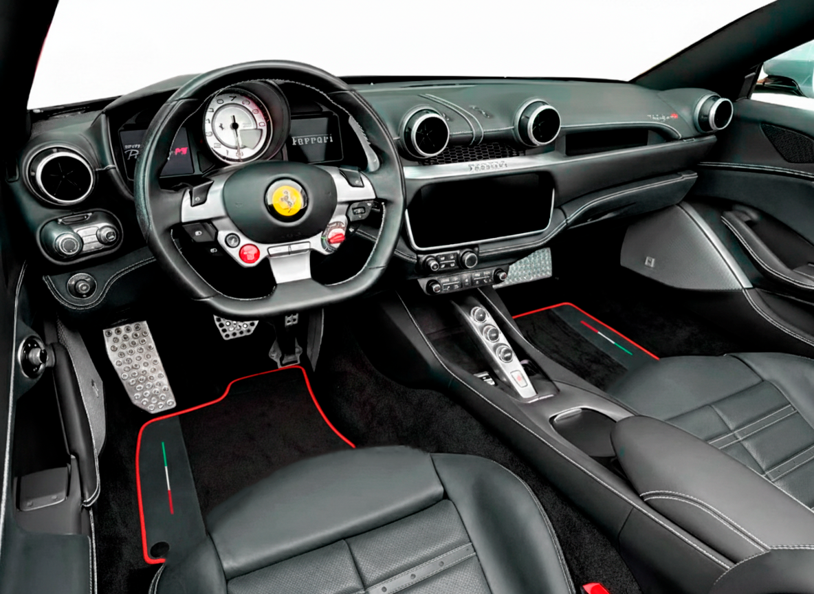 Alfombrillas negras para coche para Ferrari Portofino (2018-2023) con cuero y trim rojo