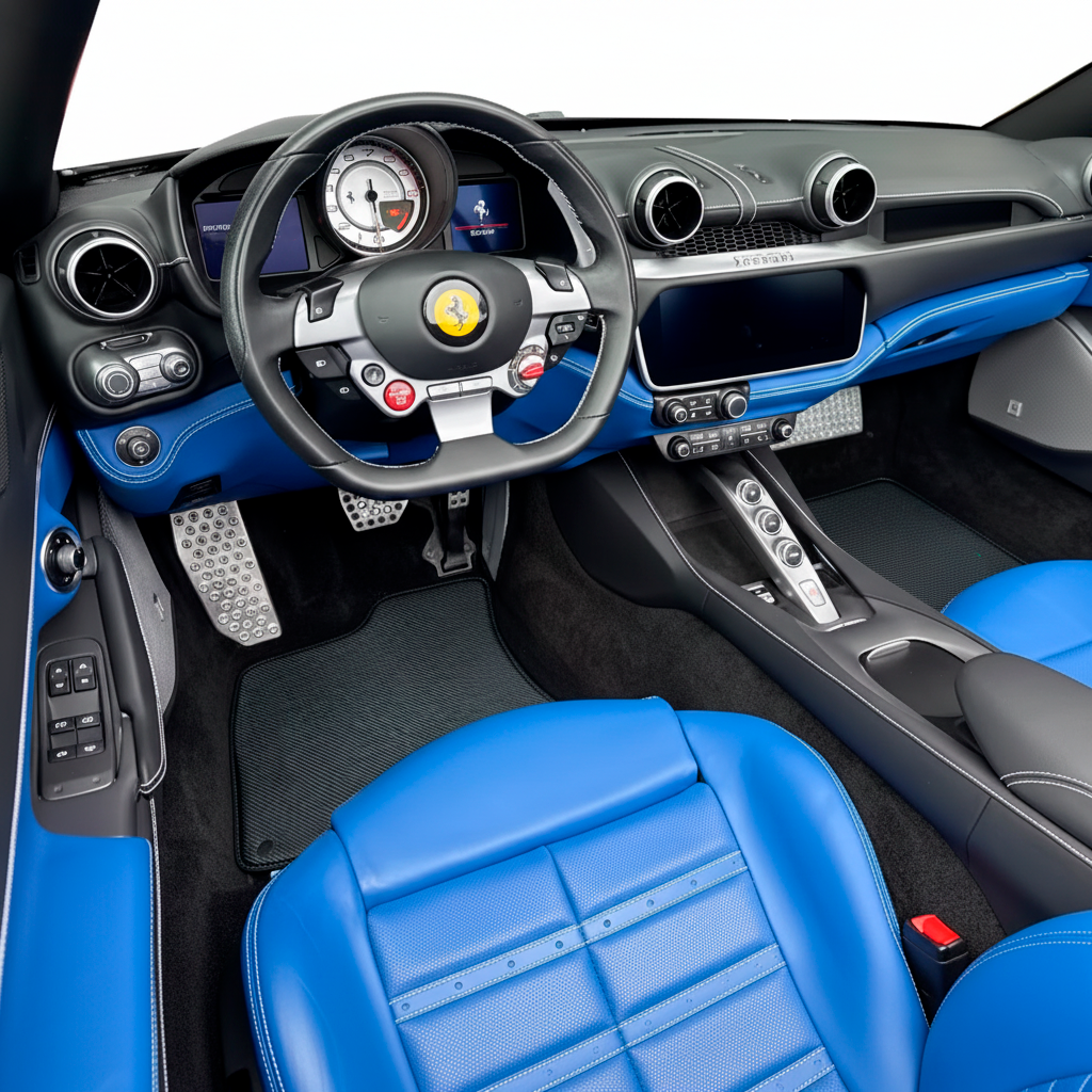 Carbon Fiber Leather Floor Mats For Ferrari Roma (2021-2024) - AutoWin.EU