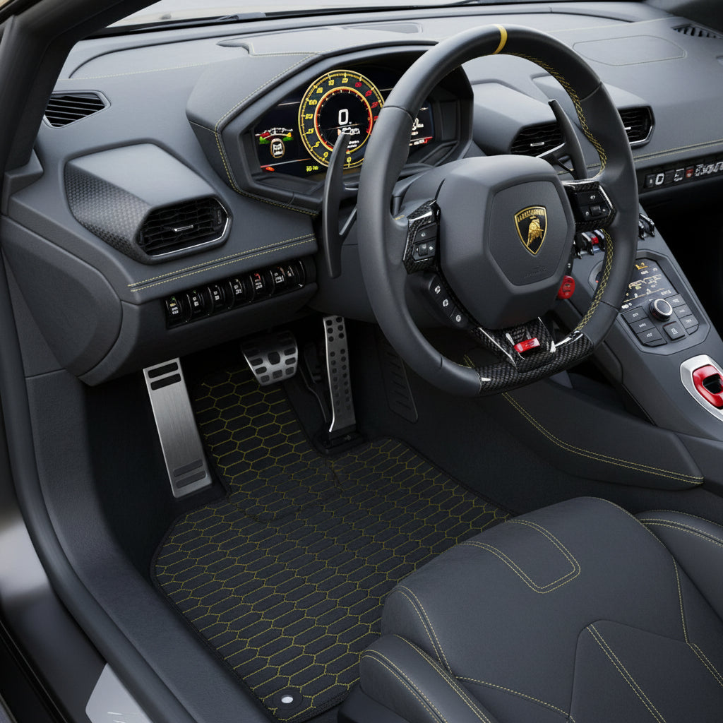 Customizable Leather Floor Mats with Raptor Hex Pattern for Lamborghini Huracan Sterrato (2023-2024)