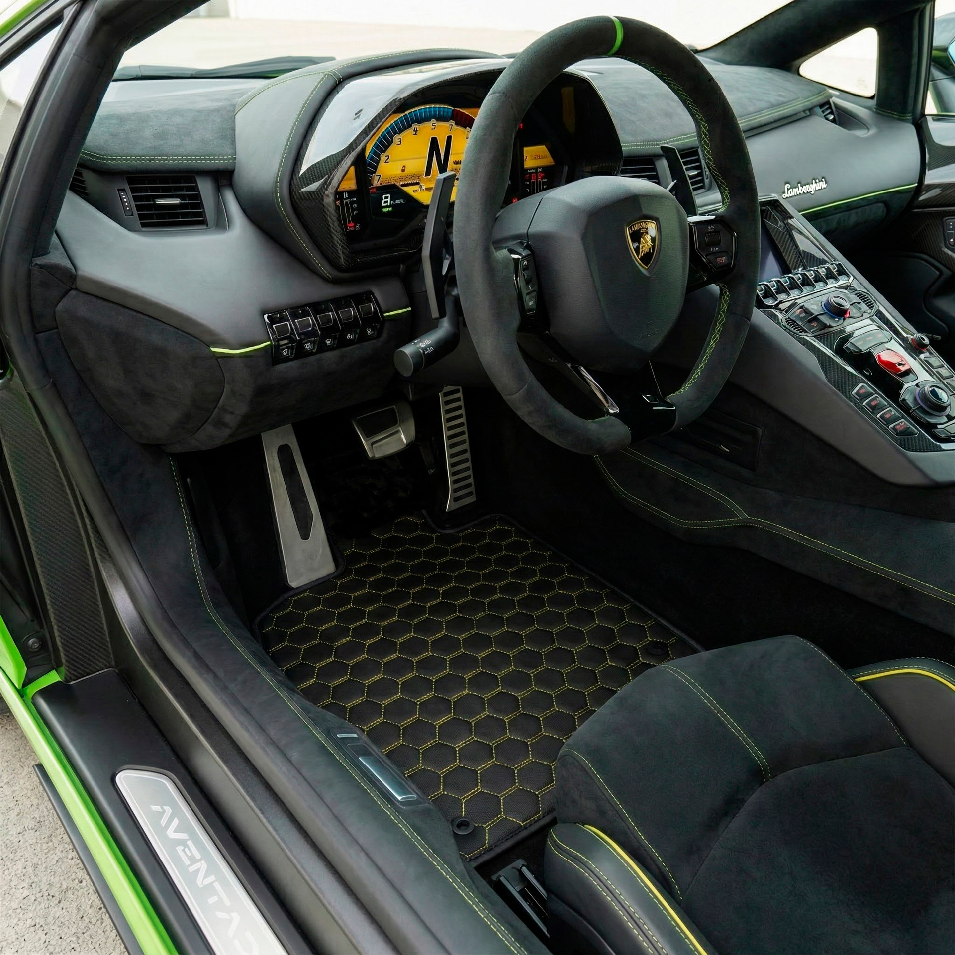 Customizable Leather Floor Mats with Hexagon Hex Pattern for Lamborghini Aventador SV (2012-2022) - AutoWin