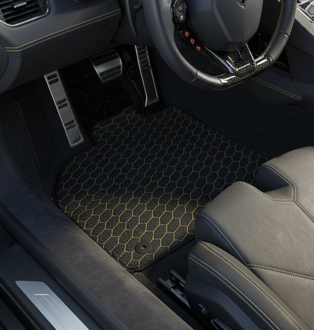 Customizable Leather Floor Mats with Hexagon Hex Pattern for Lamborghini Aventador SV (2012-2022) - AutoWin