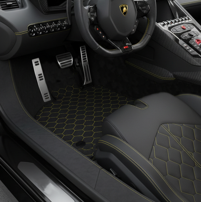 Tapis de voiture en cuir personnalisables avec motif Divario pour Lamborghini Aventador SV (2012-2022) - AutoWin