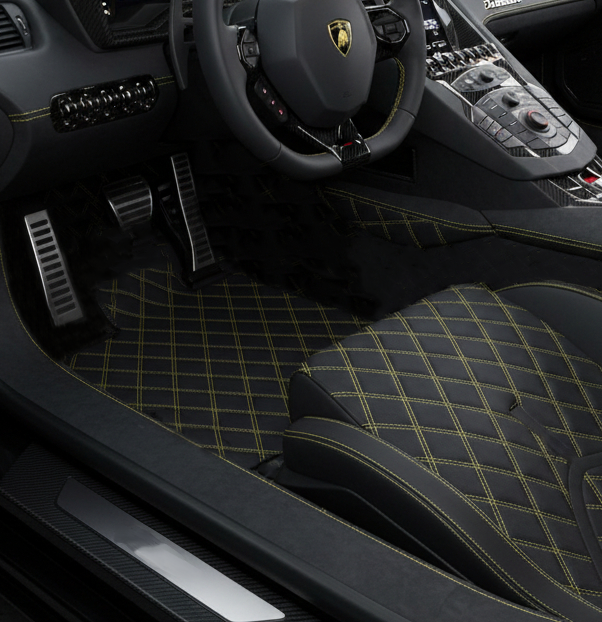 Tapis de voiture en cuir personnalisables avec motif Divario pour Lamborghini Aventador SV (2012-2022) - AutoWin