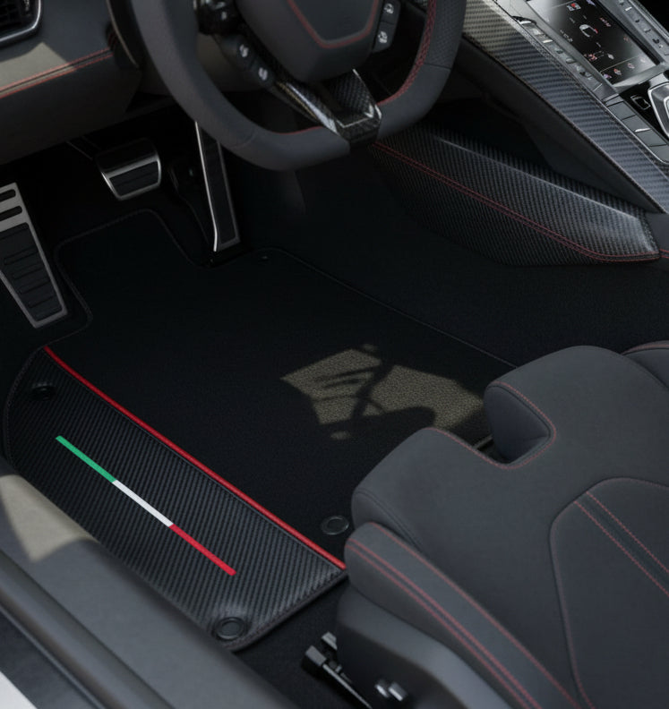 Customizable Black Floor Mats for Lamborghini Sian (2020-2022) with Carbon Fiber