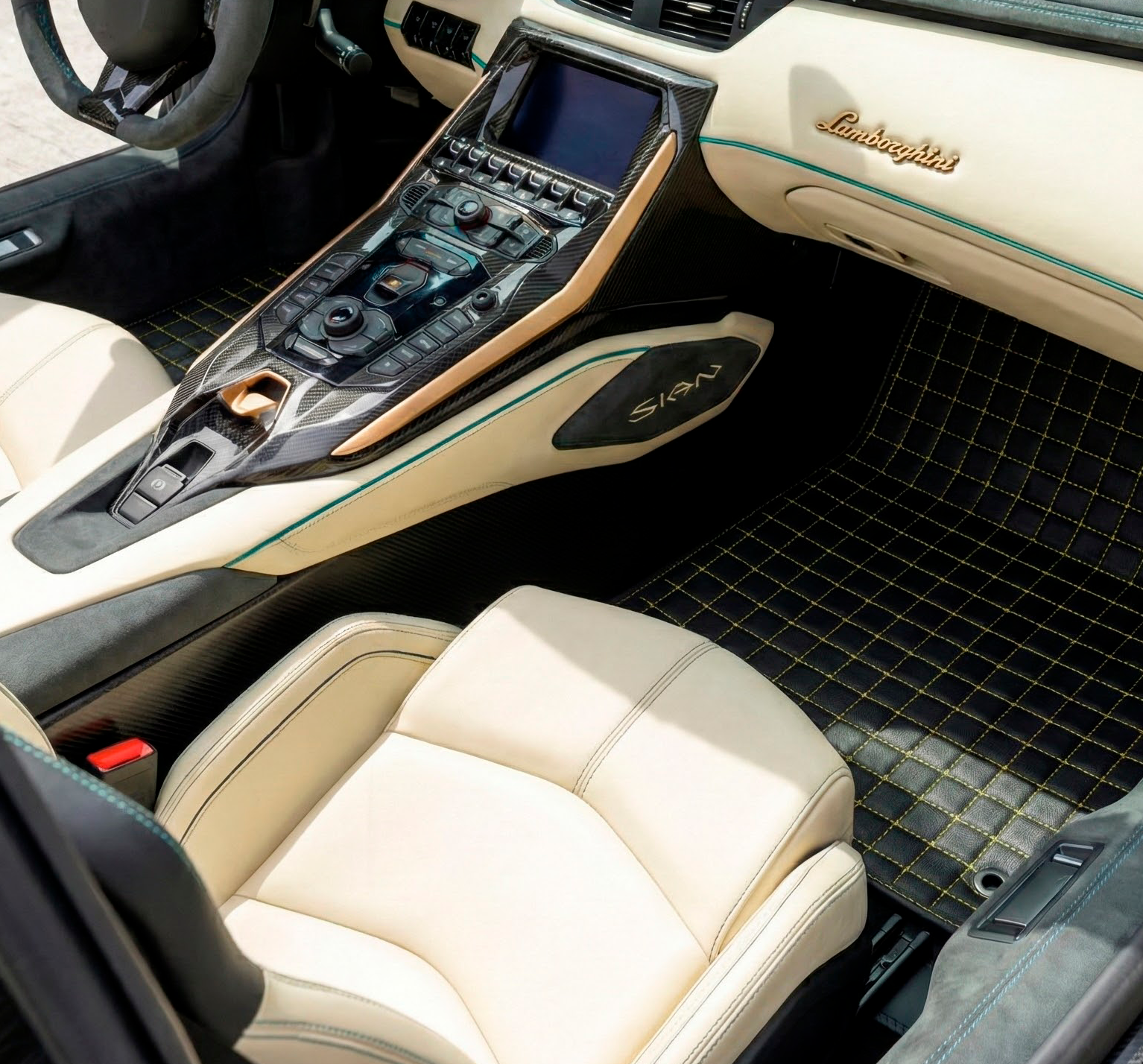 Customizable Floor Mats from Carpet with Leather for Lamborghini Sian (2020-2022) - AutoWin