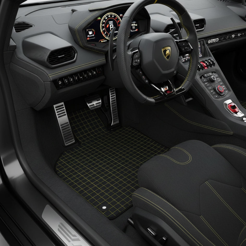Customizable Leather Floor Mats with Square Pattern for Lamborghini Huracan Sterrato (2023-2024)