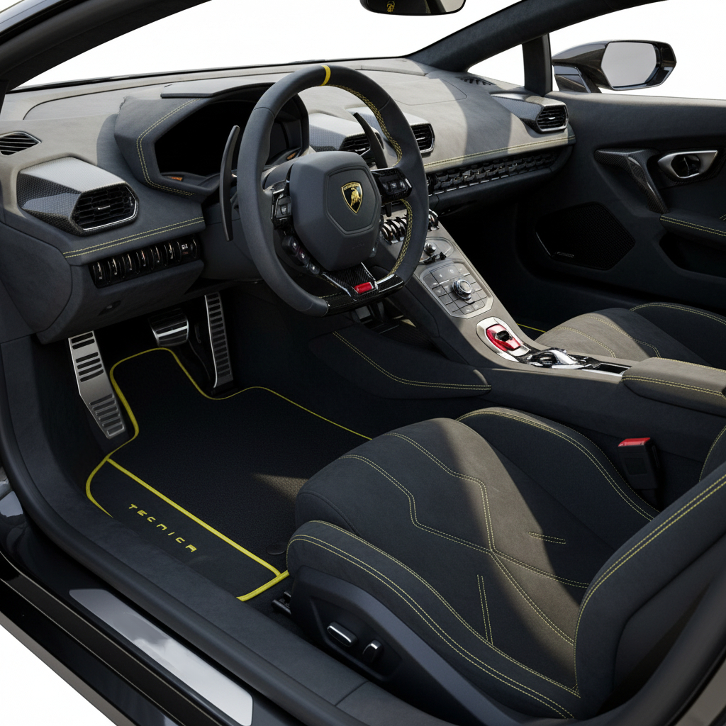 Customizable Leather Floor Mats with Divario Pattern for Lamborghini Huracan Tecnica (2022-2024) - AutoWin