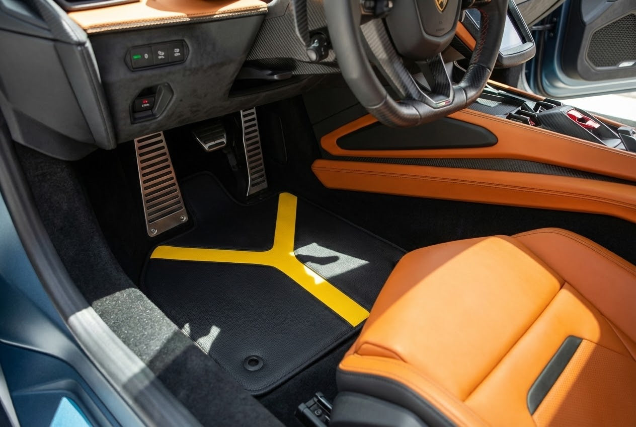 Customizable Leather Floor Mats with Square Pattern for Lamborghini Temerario (2025-2026) - AutoWin
