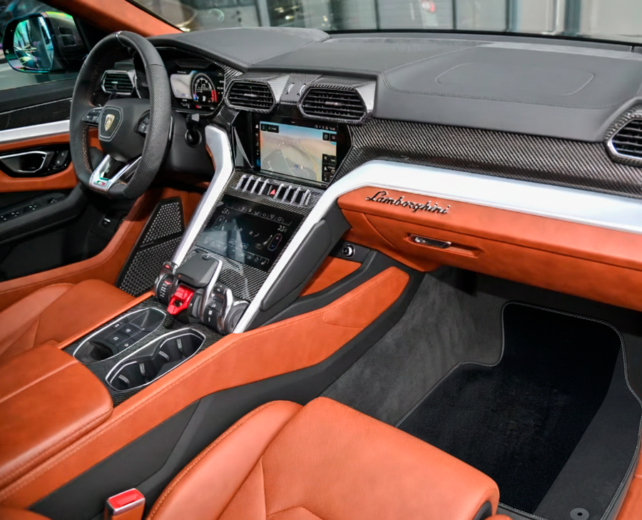 Passgenaue schwarze Autofußmatten für Lamborghini Urus mit Alcantara-Leder