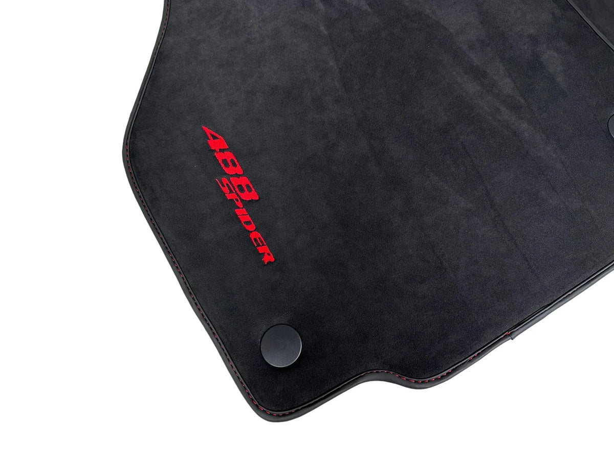 Alcantara Floor Mats for Ferrari 488 Spider 2016-2022 Red Sewing - AutoWin