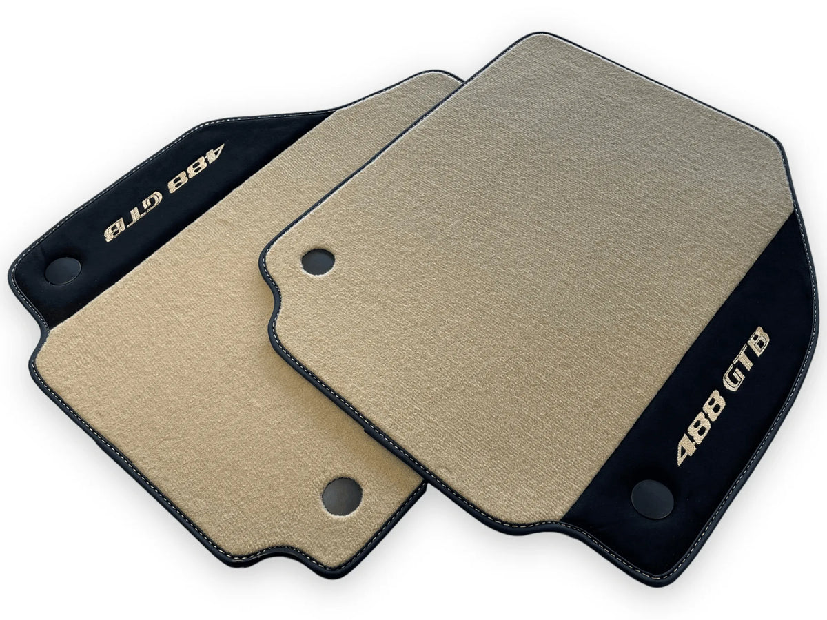 Beige Floor Mats For Ferrari 488 GTB 2016-2022 Carpets With Alcantara Leather - AutoWin