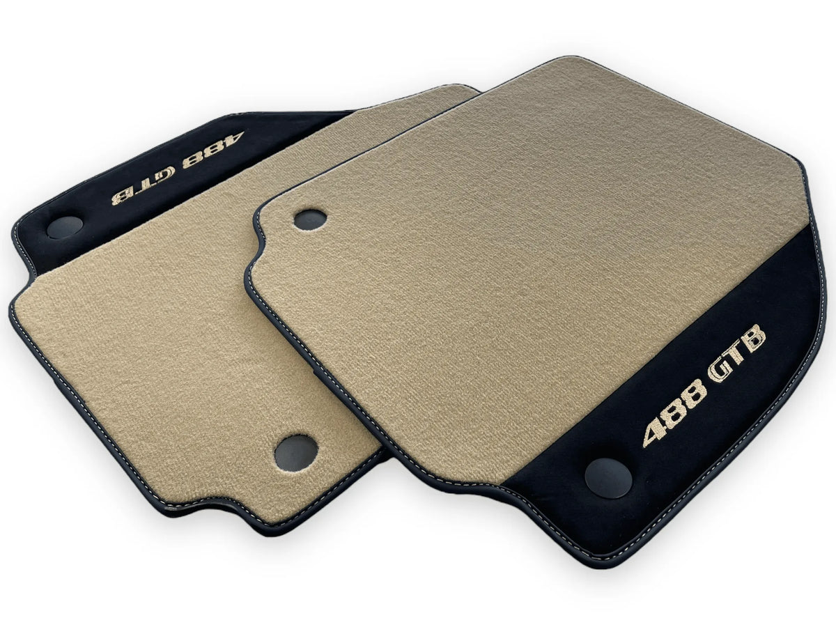 Beige Floor Mats For Ferrari 488 GTB 2016-2022 Carpets With Alcantara Leather - AutoWin