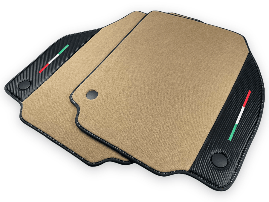 Beige Floor Mats For Ferrari 488 GTB 2016-2022 Carpets With Carbon Fiber - AutoWin