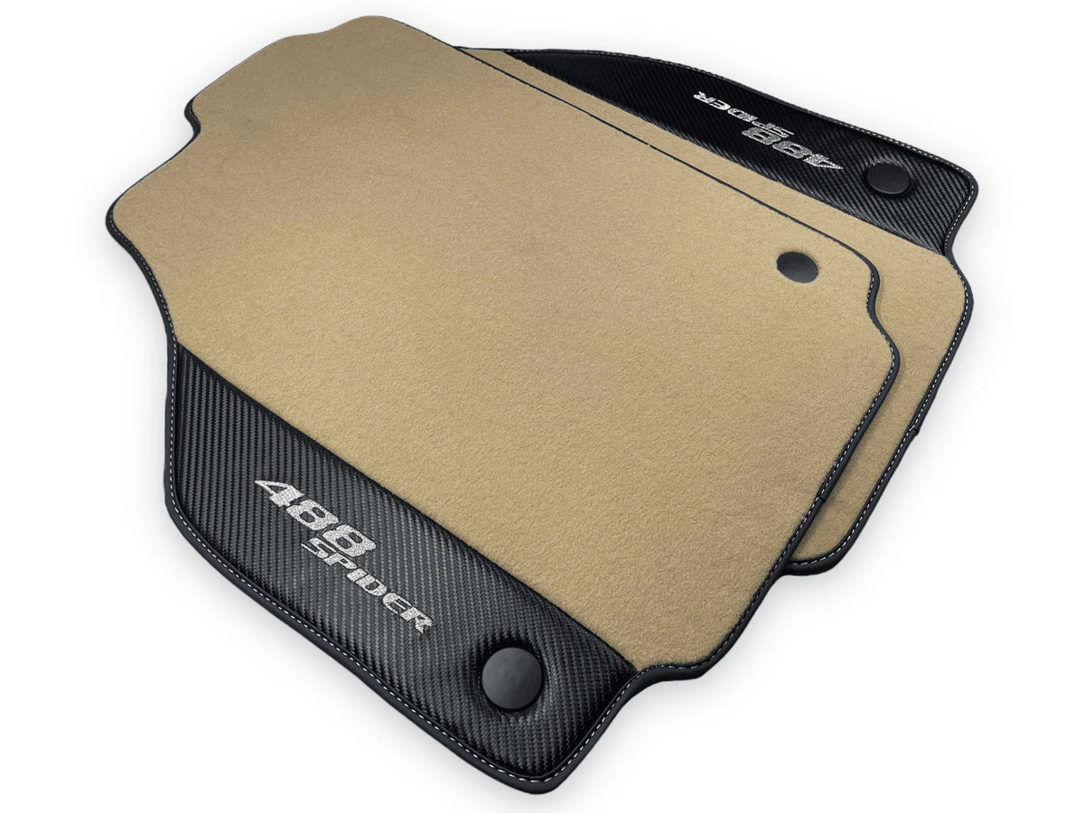 Beige Floor Mats For Ferrari 488 Spider 2015-2022 With Carbon Fiber Leather - AutoWin