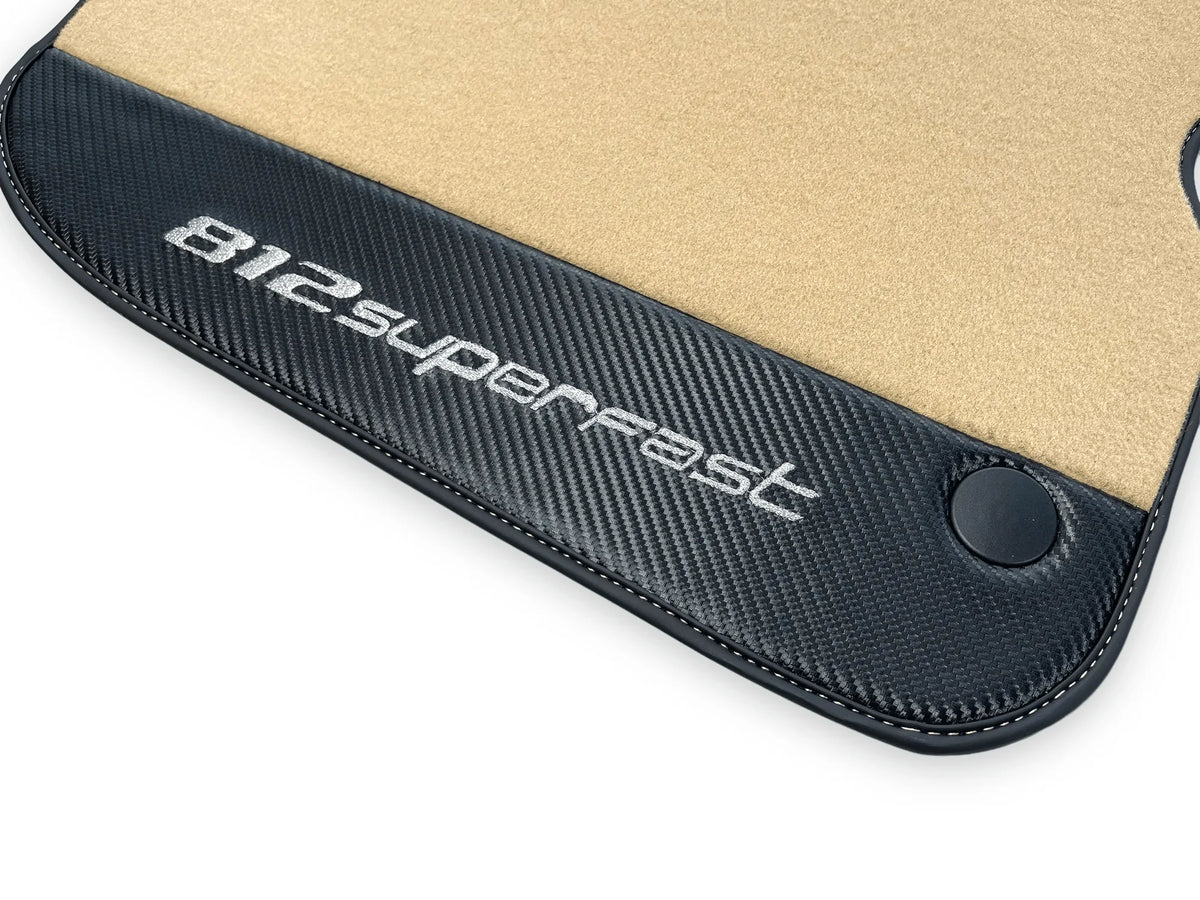 Beige Floor Mats For Ferrari 812 Superfast With Carbon Fiber Leather - AutoWin