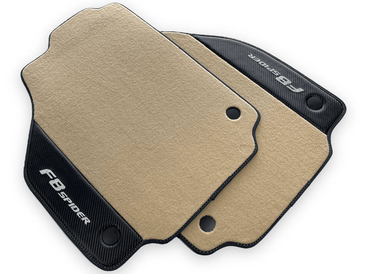 Beige Floor Mats For Ferrari F8 Spider 2019-2022 With Carbon Fiber Leather - AutoWin